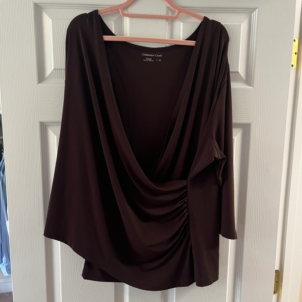 Coldwater Creek Women's Draped Deep V Black Top